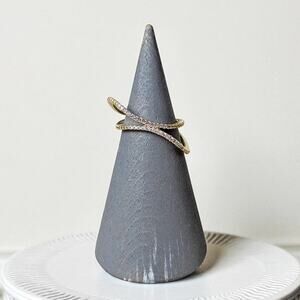 Boutique Trendy Statement Unique Rhinestone Gold Tone Curvy Ring 6.5